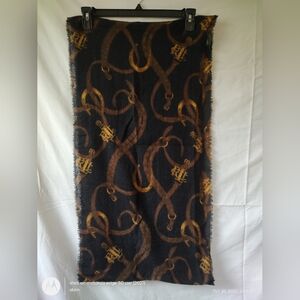 Lauren Ralph Lauren Vintage Wool Elegant Black and Gold Patterned Infinity Scarf